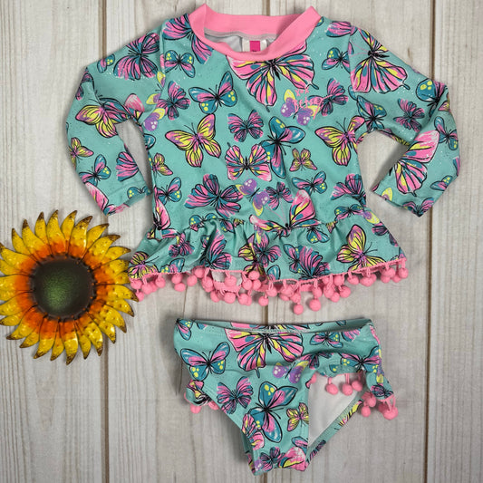 betsey johnson girls long sleeve tankini swimsuit 12M