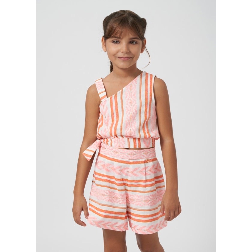 mayoral girls asymmetrical jacquard top and shorts 10