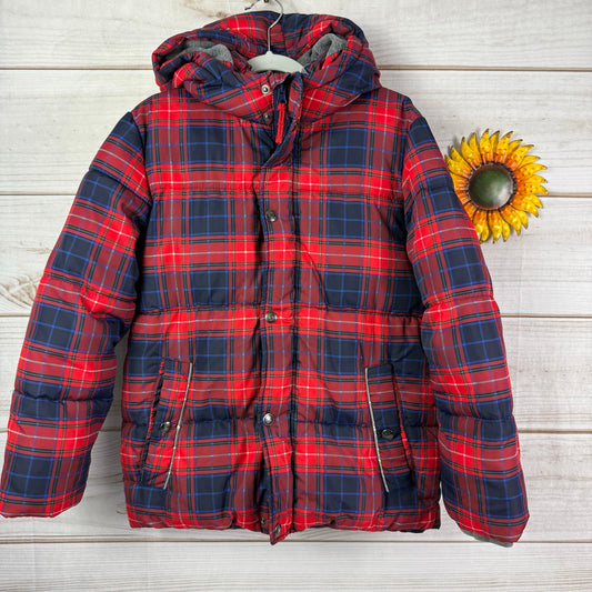 boden kids plaid puffer jacket with hood 9/10Y