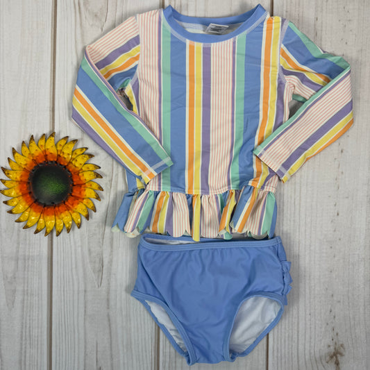 ruffle butts scalloped long sleeve rash guard two piece 3T