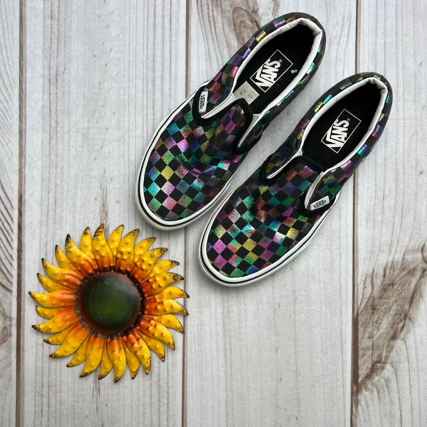 vans iridescent check slip-on skate shoe 3.5Y