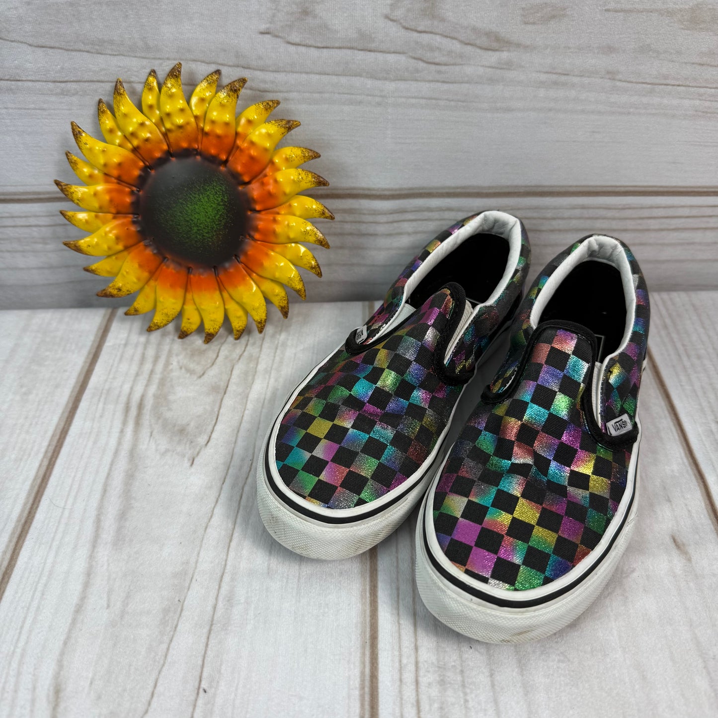 vans iridescent check slip-on skate shoe 3.5Y