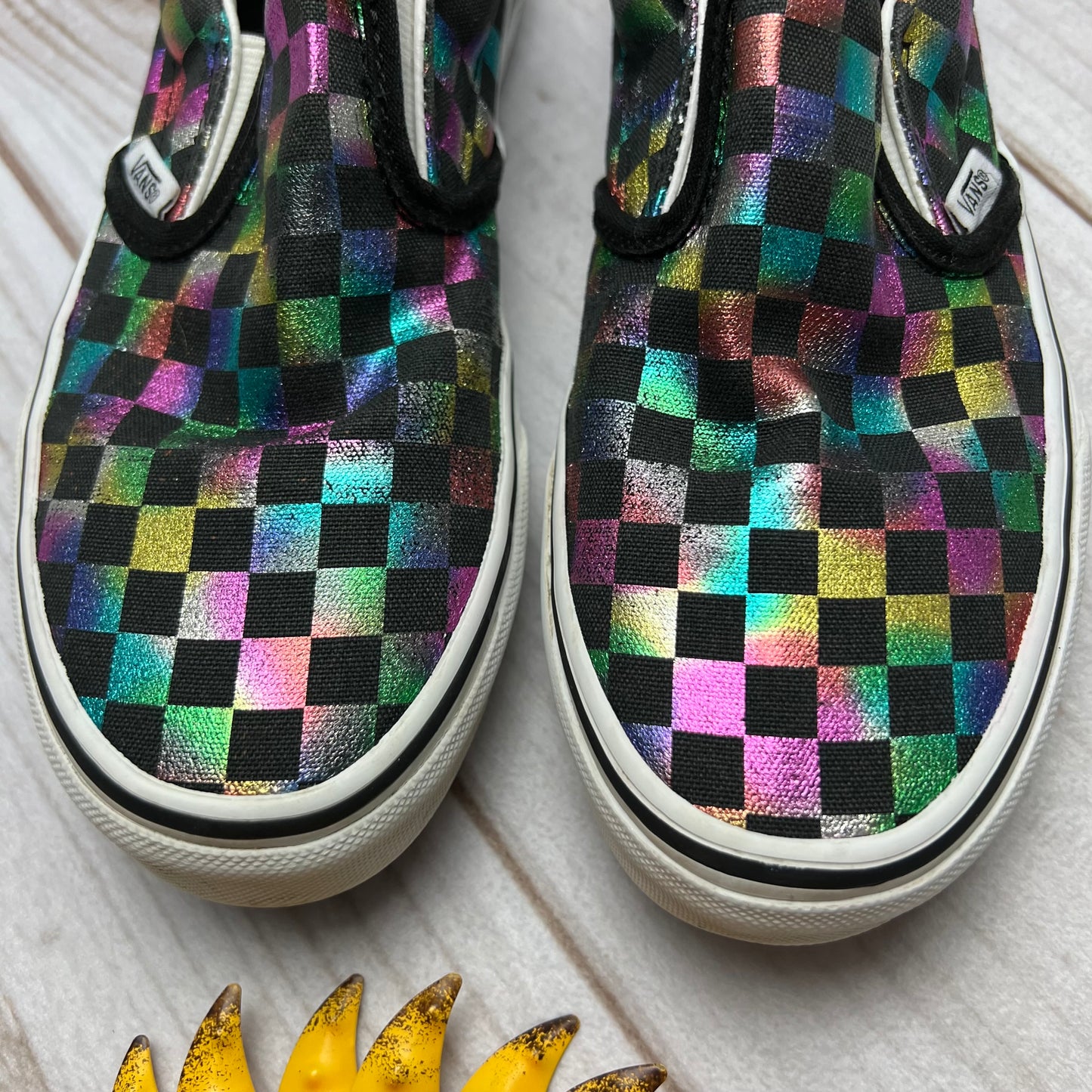 vans iridescent check slip-on skate shoe 3.5Y