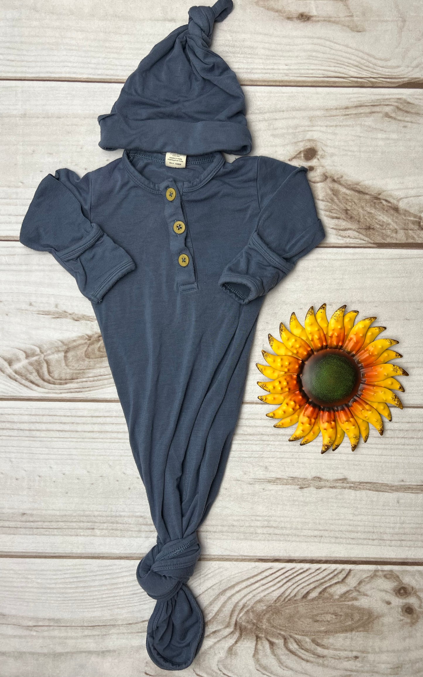 larkspur baby co knotted gown & hat