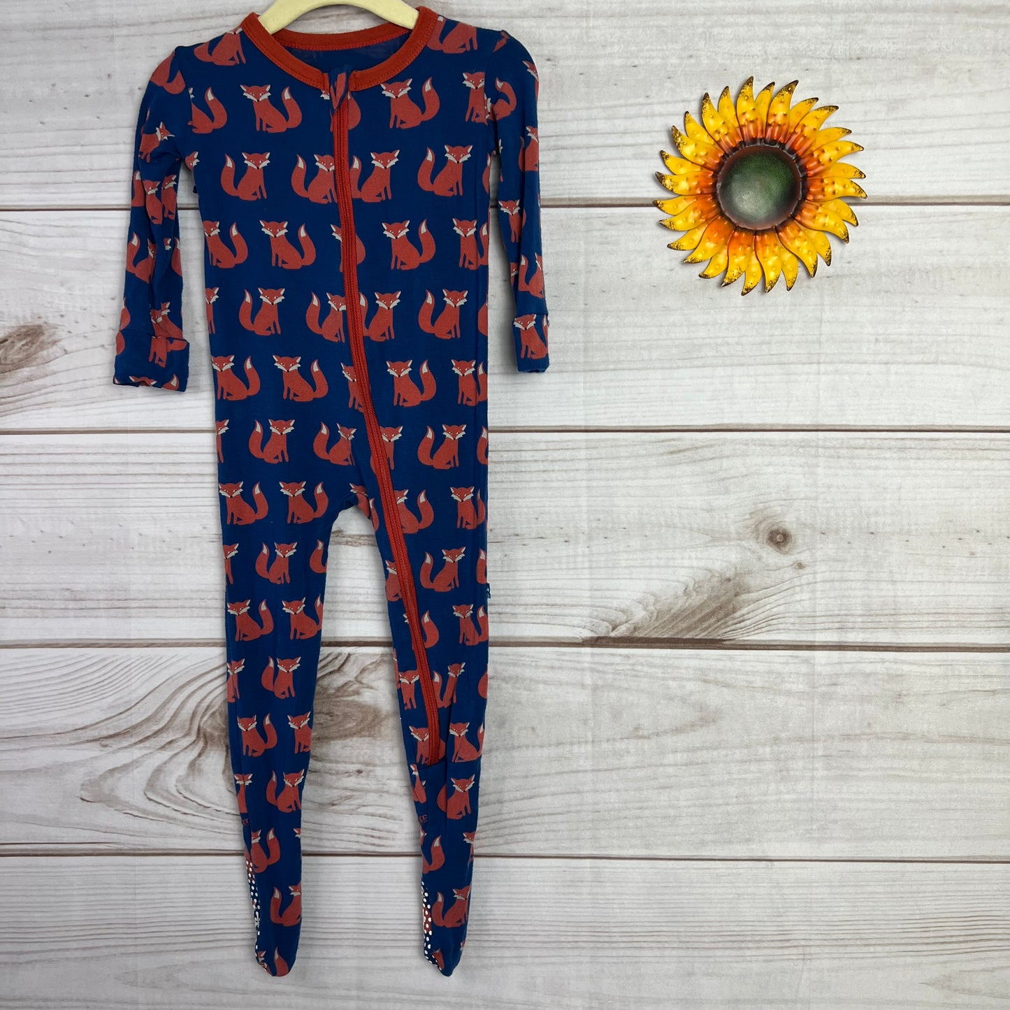 kickee pants navy fox footed sleeper 12-18M