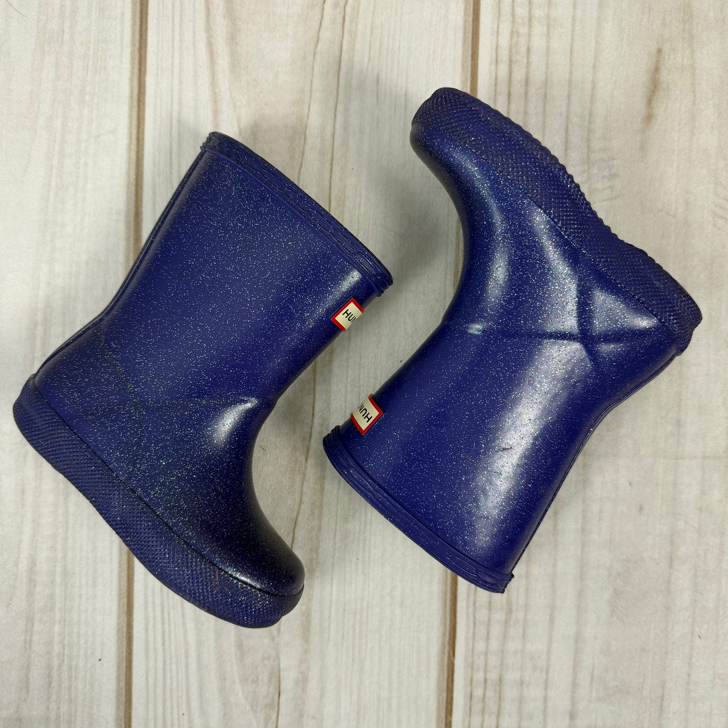 hunter first classic glitter rain boots  7/8C