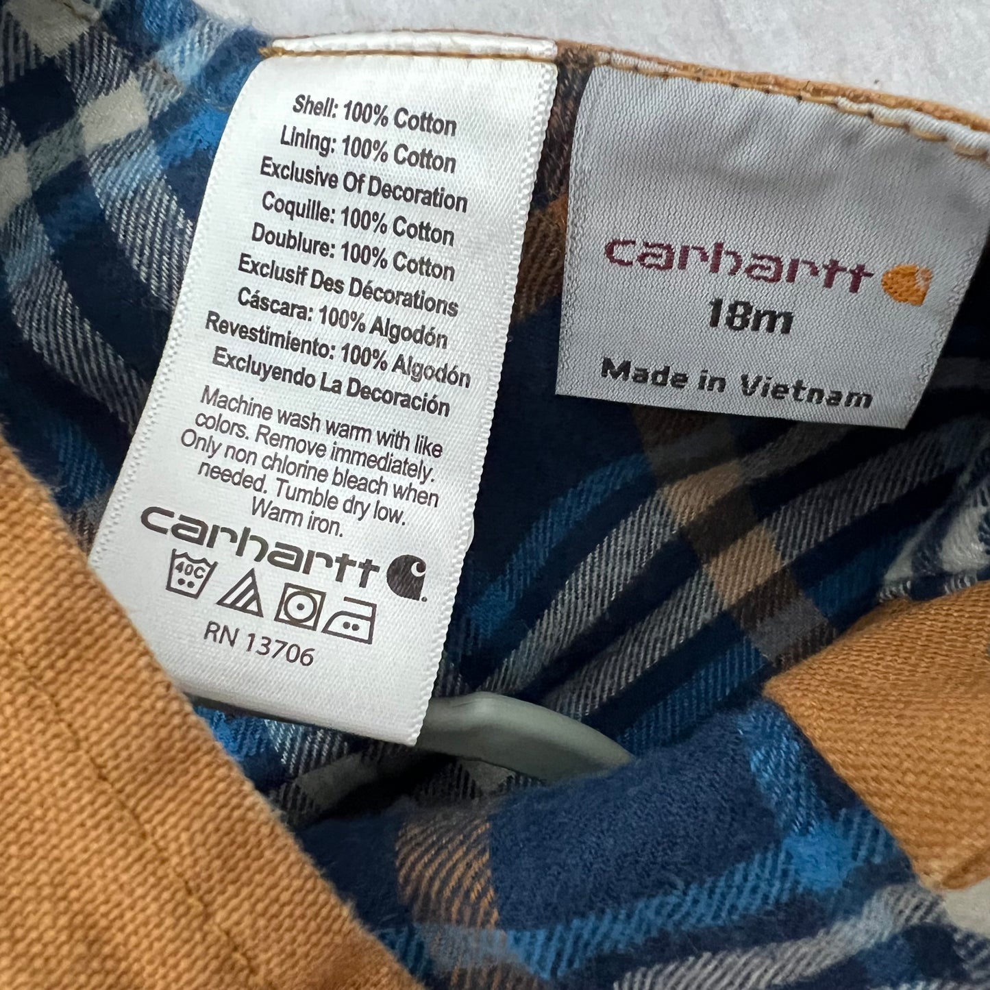 carhartt flannel-lined canvas bib 18M