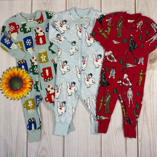 hanna andersson winter holiday zip sleepers 6-12M