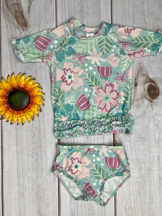 ruffle butts short sleeve rash guard two piece 2T