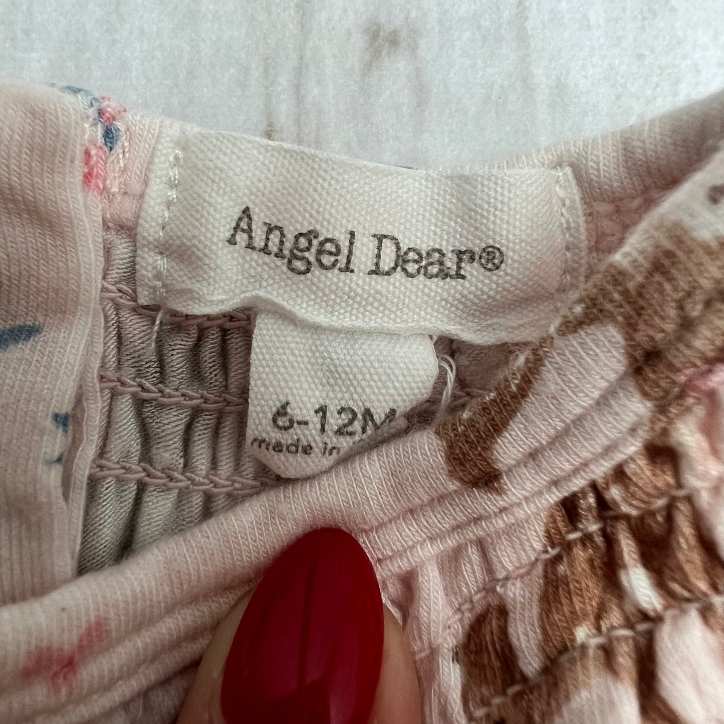 angel dear ruffle-sleeved smocked coverall 6-12M