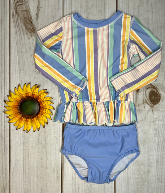 ruffle butts scalloped long sleeve rash guard two piece 3T - The Sunflower Baby Shop